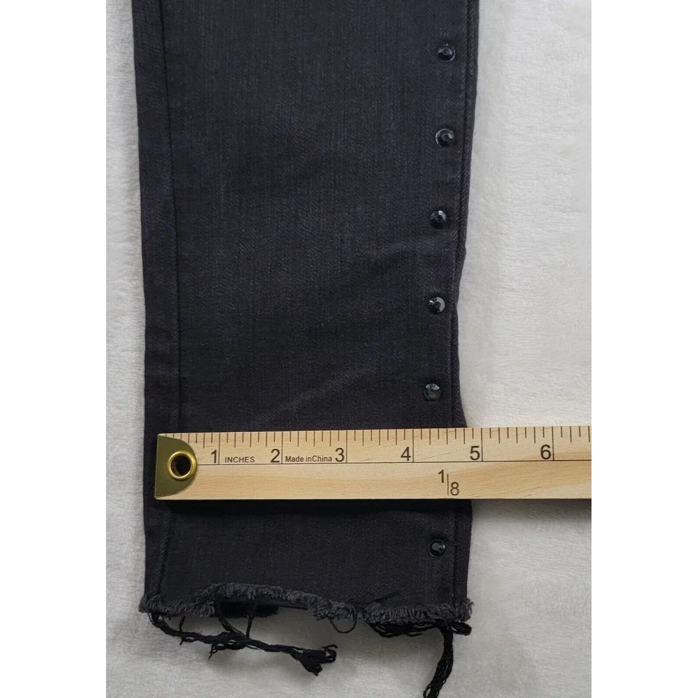 Levis 721 High Rise Skinny Stretch Jeans Size 29 Black Denim Rhinestone Stripe - Picture 13 of 16